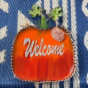 NWT Country Side Products Welcome Door Hanging Sign Fall Pumpkin Tin Metal‎